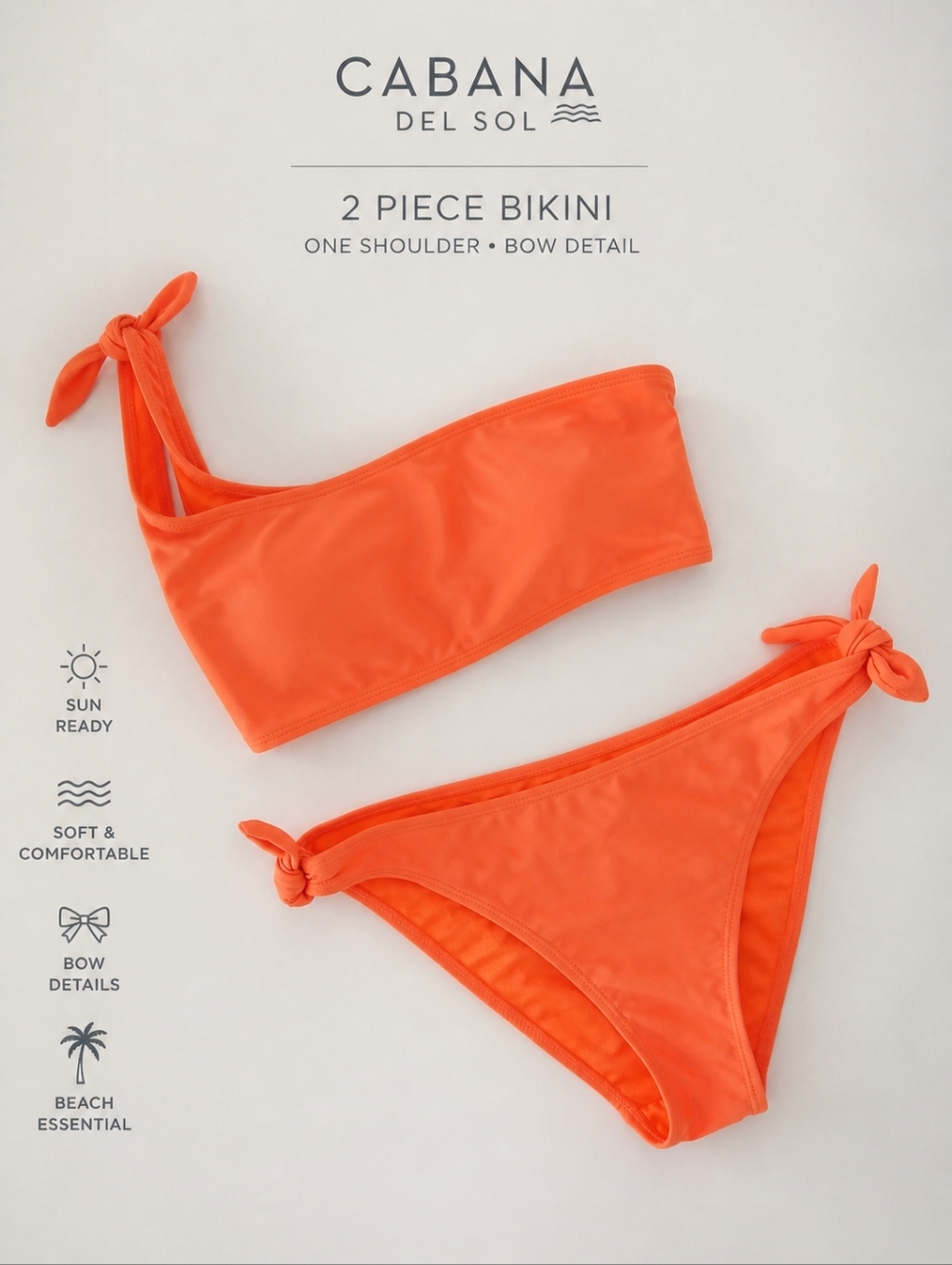 Cabana del Sol One-Shoulder Melon Orange Women's Bikini Set Sz M